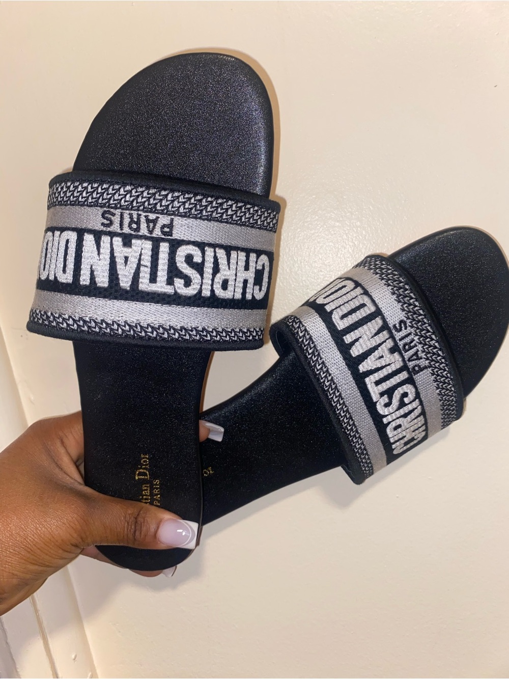 Dior Black Slide Sandals with White Logo Strap - Picture 4 of 4